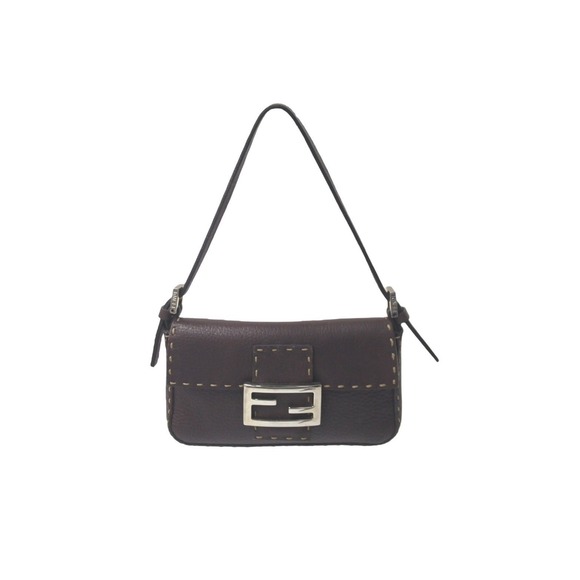 Fendi Handbags - FENDI Selleria Mamma Bucket Shoulder Bag Brown Leather Double F Zucca Silver